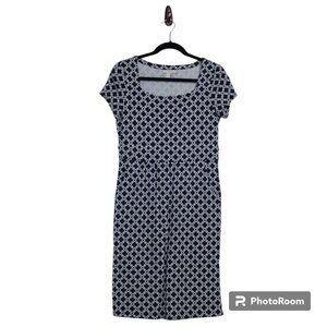 Charter Club Navy and White Print Dress With Pockets